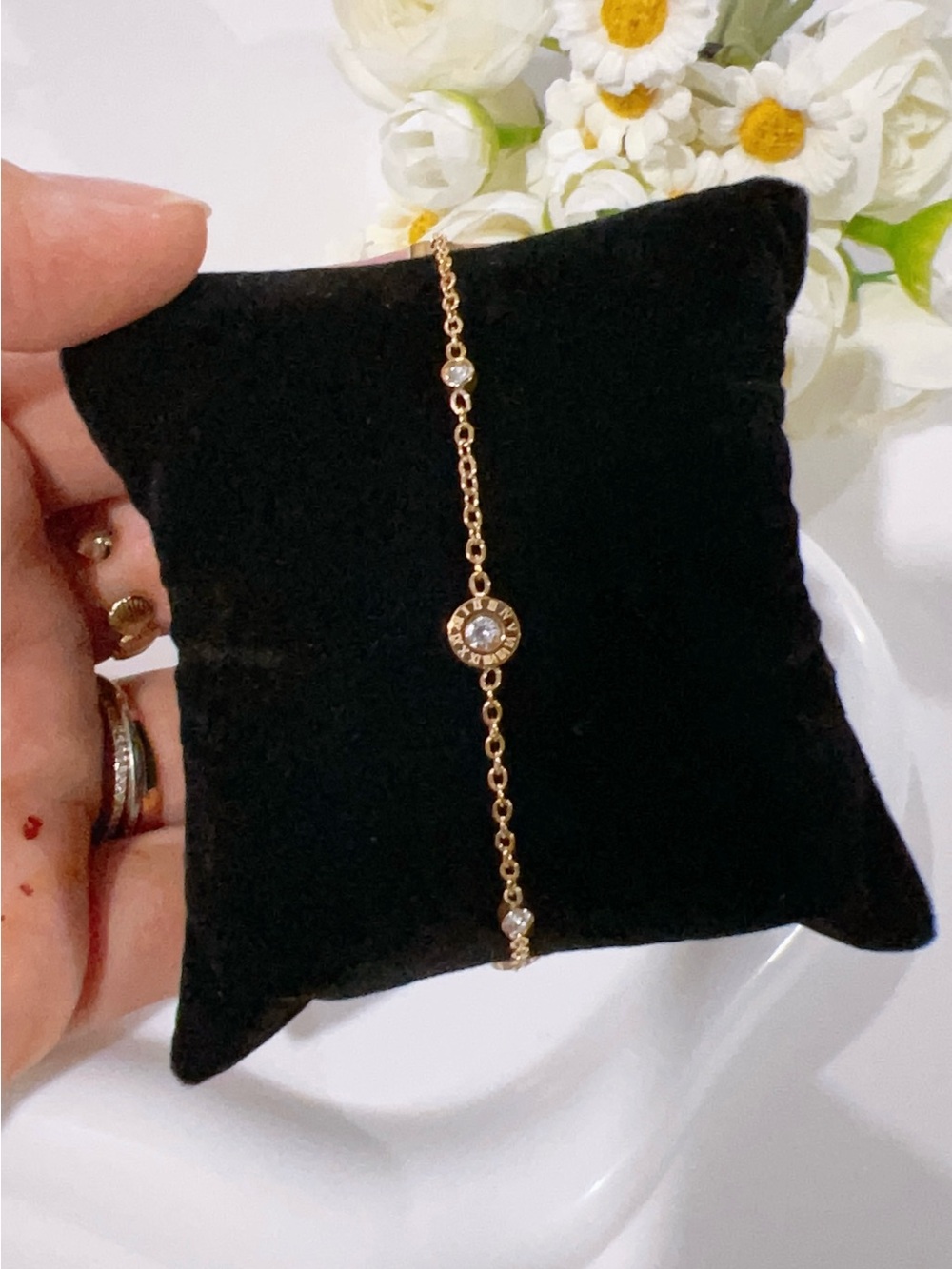 Delicate Gold-Tone Cubic Zirconia Chain Bracelet - Women's Jewelry